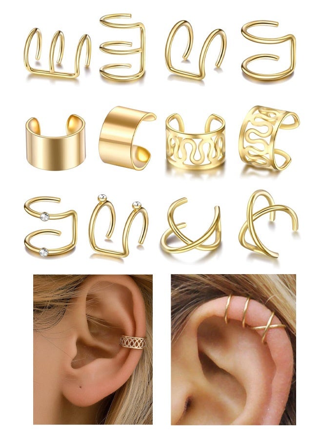 12 Pcs Ear Clip, Non-Piercing Ear Clip Beard Beads Ear Cuffs Clip Hair for Women Men Hair Accessories Styling Jewelry Tools, Gold - Image 1